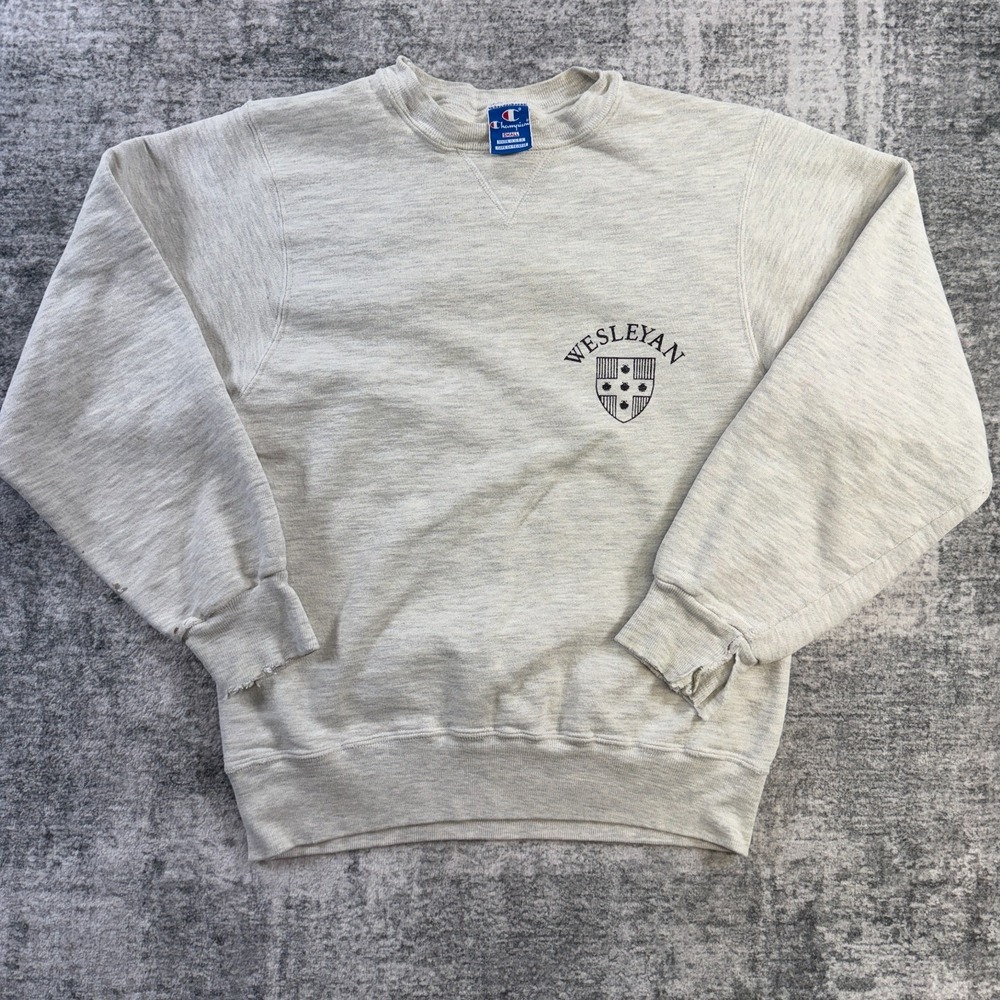 VTG Wesleyan University Sweatshirt Adult Small Champion 90s Gray Crewneck USA